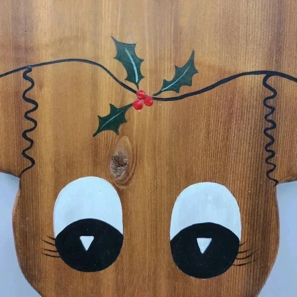 Vintage Handcrafted Wood Christmas Reindeer Rudolph Welcome Sign Rustic Cabincor